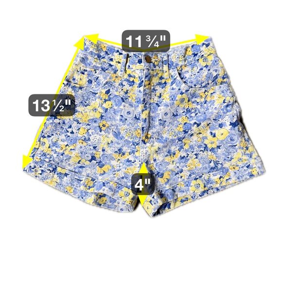 Vintage Shorts Paris Blues Y2K Floral High Waisted Denim Size 5 Blue Yellow - Picture 7 of 7